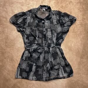 Vintage Y2K Charlotte Russe Sheer Mesh Geometric Tie Waist Peplum Top Indie Alt